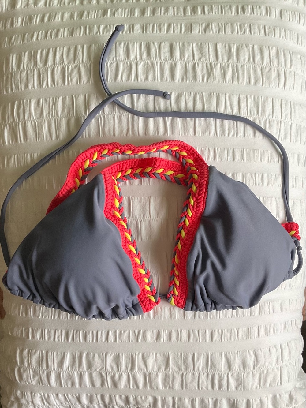 Luli Fama Blue Moon Multicolor Crochet Trim Triangle Bikini Top in X-Large
